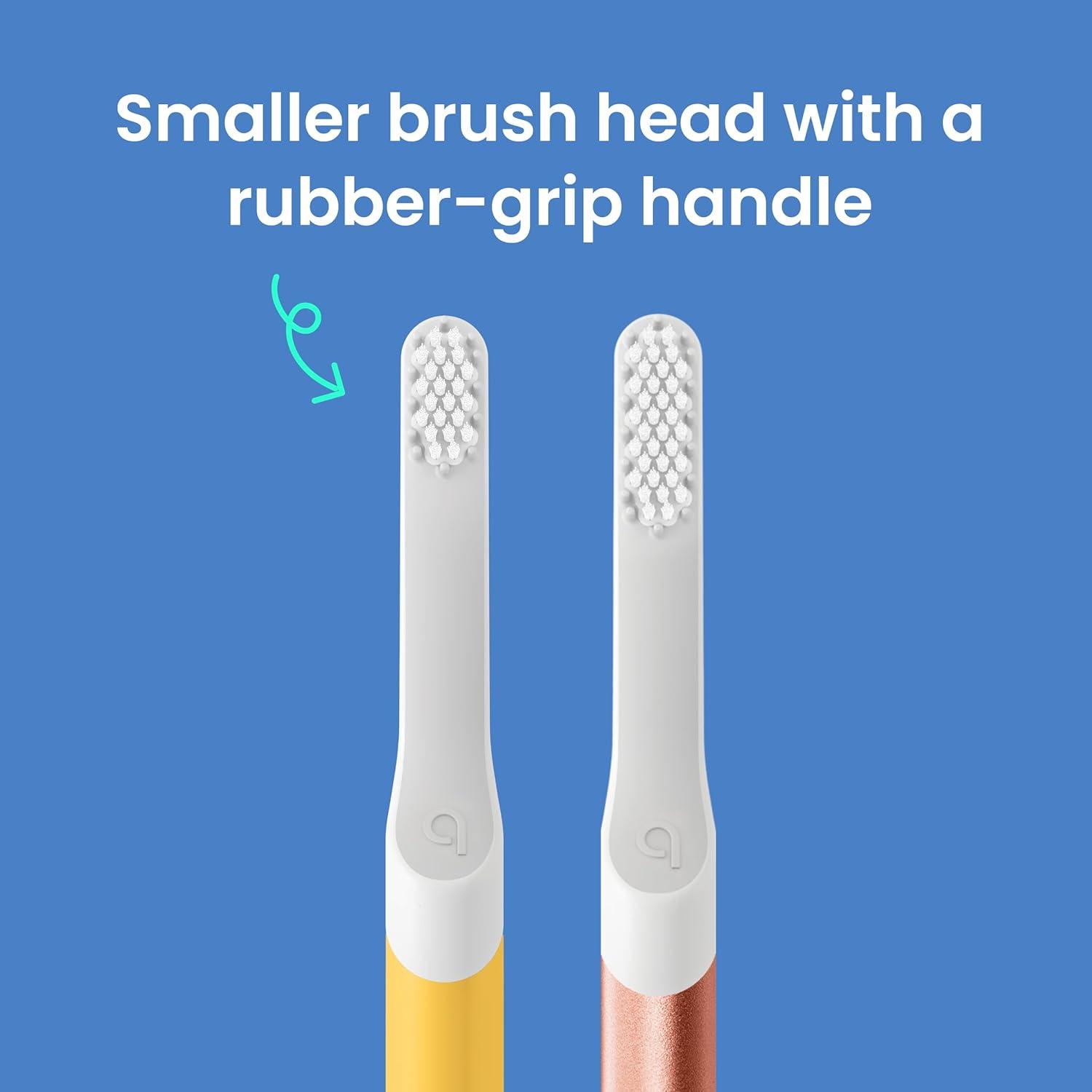 image:imageQuip Sonic Toothbrush for Kids with Timer Includes Extra Brush Head and Travel Cover Mount Electric Soft Bristle Refill Head Plastic Handle 3 Month Battery Life Glow in The Dark PinkYellow
