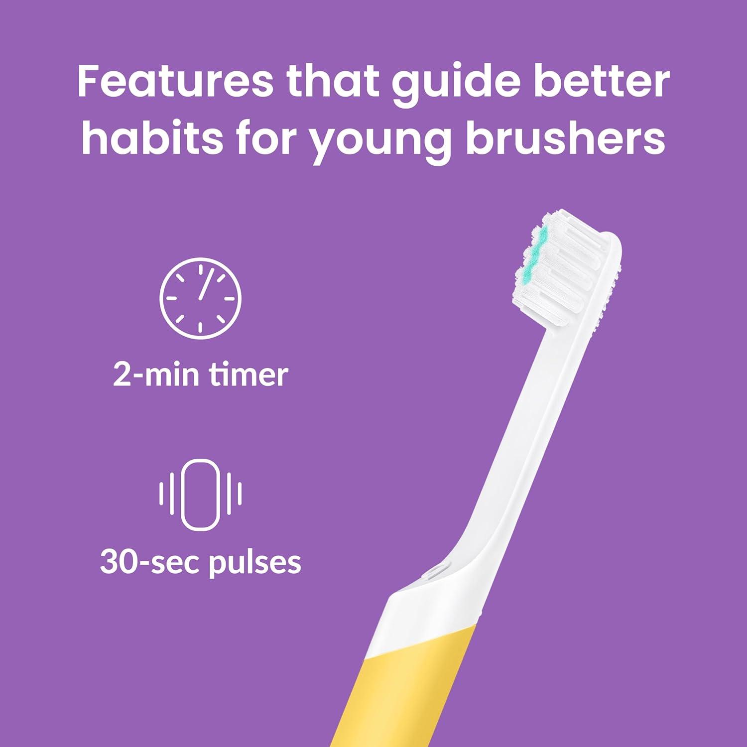 image:imageQuip Sonic Toothbrush for Kids with Timer Includes Extra Brush Head and Travel Cover Mount Electric Soft Bristle Refill Head Plastic Handle 3 Month Battery Life Glow in The Dark PinkYellow