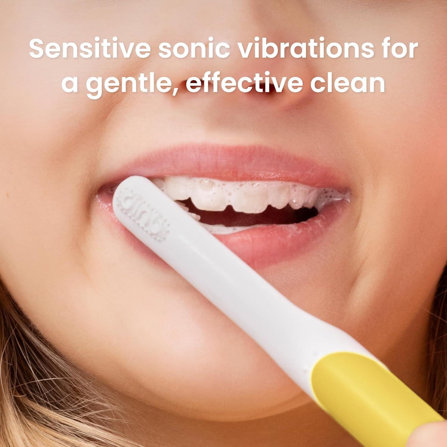 image:imageQuip Sonic Toothbrush for Kids with Timer Includes Extra Brush Head and Travel Cover Mount Electric Soft Bristle Refill Head Plastic Handle 3 Month Battery Life YellowYellow
