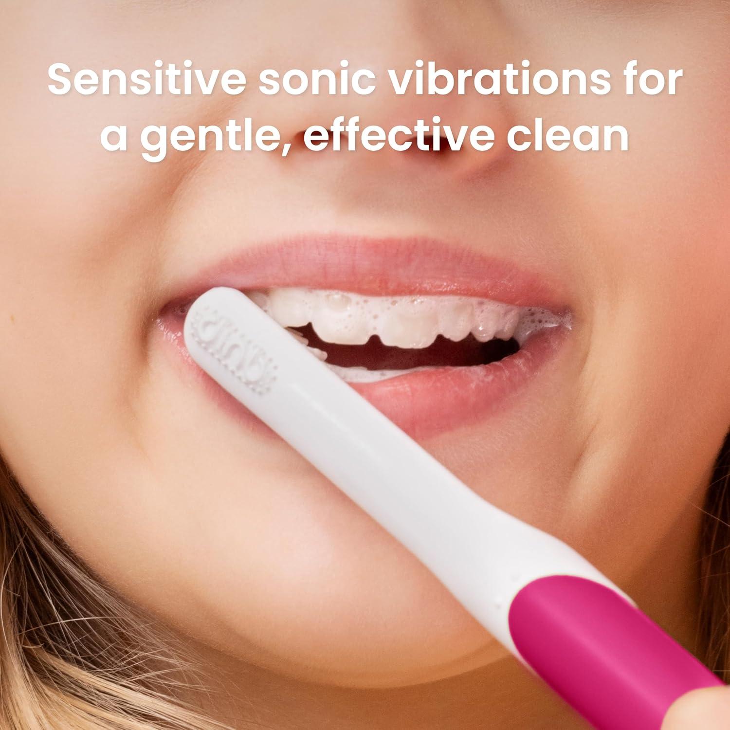 image:imageQuip Sonic Toothbrush for Kids with Timer Includes Extra Brush Head and Travel Cover Mount Electric Soft Bristle Refill Head Plastic Handle 3 Month Battery Life Glow in The Dark PinkWonder Pink