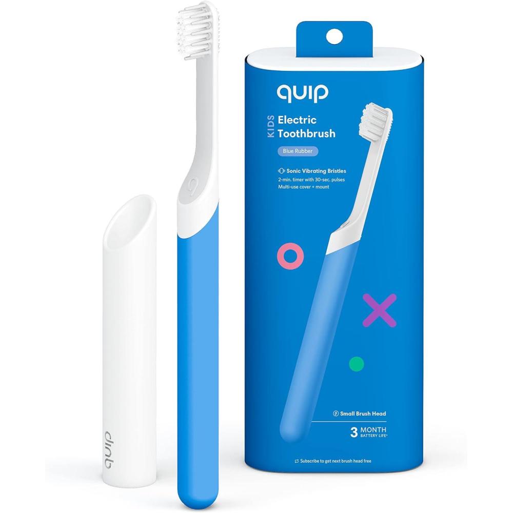 image:imageQuip Sonic Toothbrush for Kids Timed Electric Toothbrush with Small Replaceable Brush Head Soft Bristles Rubber Handle 3 Month Battery Life Travel Toothbrush BlueBlue